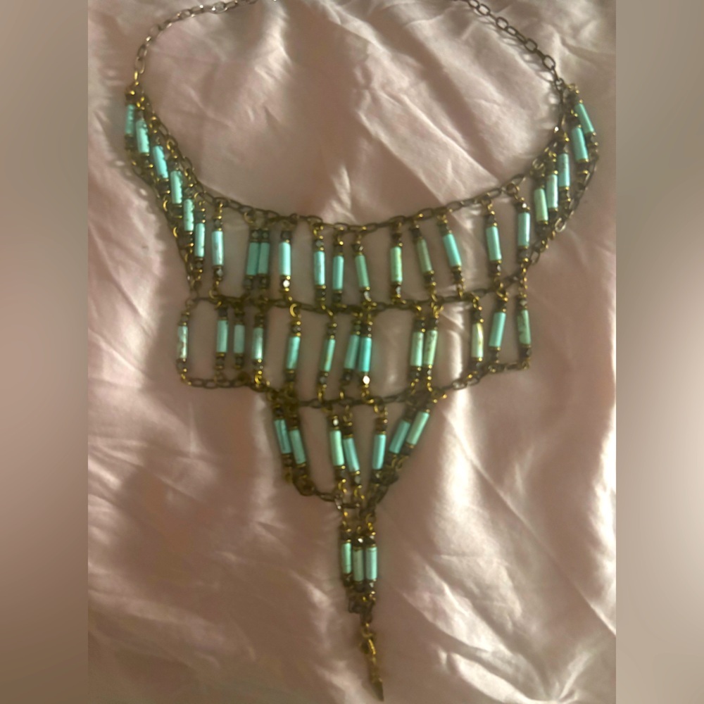 Vanessa Mooney Blue and Gold Necklace with Geometric Elegance